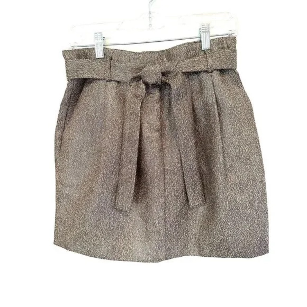 FRNCH Paris Women's Large Gold Metallic Lame' Belted Miniskirt